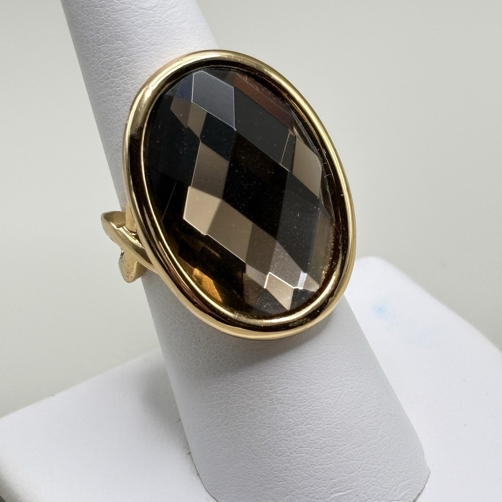 Camille Lucie 14k Gold Plated Crystal Cocktail Ring 7 Sprakly Brown STUNNING